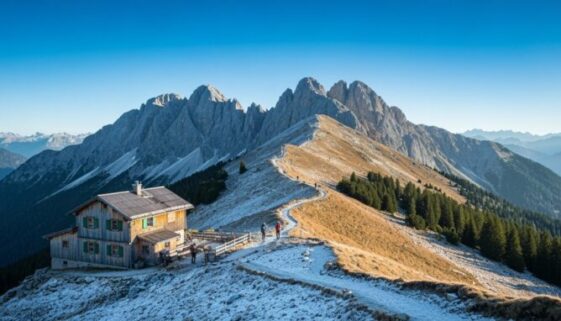 Hütte zum Berggipfel-Abenteuer